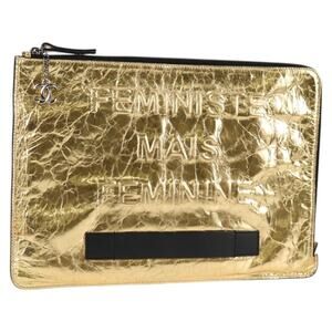 Chanel Clutch Bag Leather Gold CC